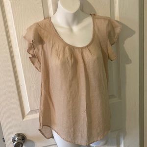 Short sleeve Linen look blend women’s top khaki off-white